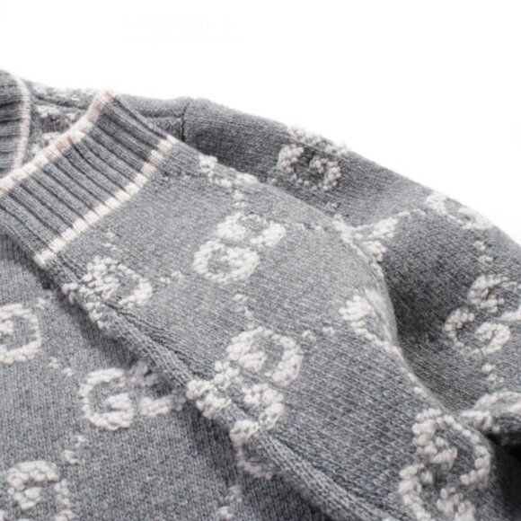 Gucci 2024 GG wool monogram bouclé jacquard cardigan in Grey and Ivory size L - Picture 4 of 5